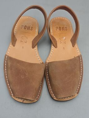Pons Avarcas Brown Tan Distressed Leather Sandals Women 8 Handmade In Spain